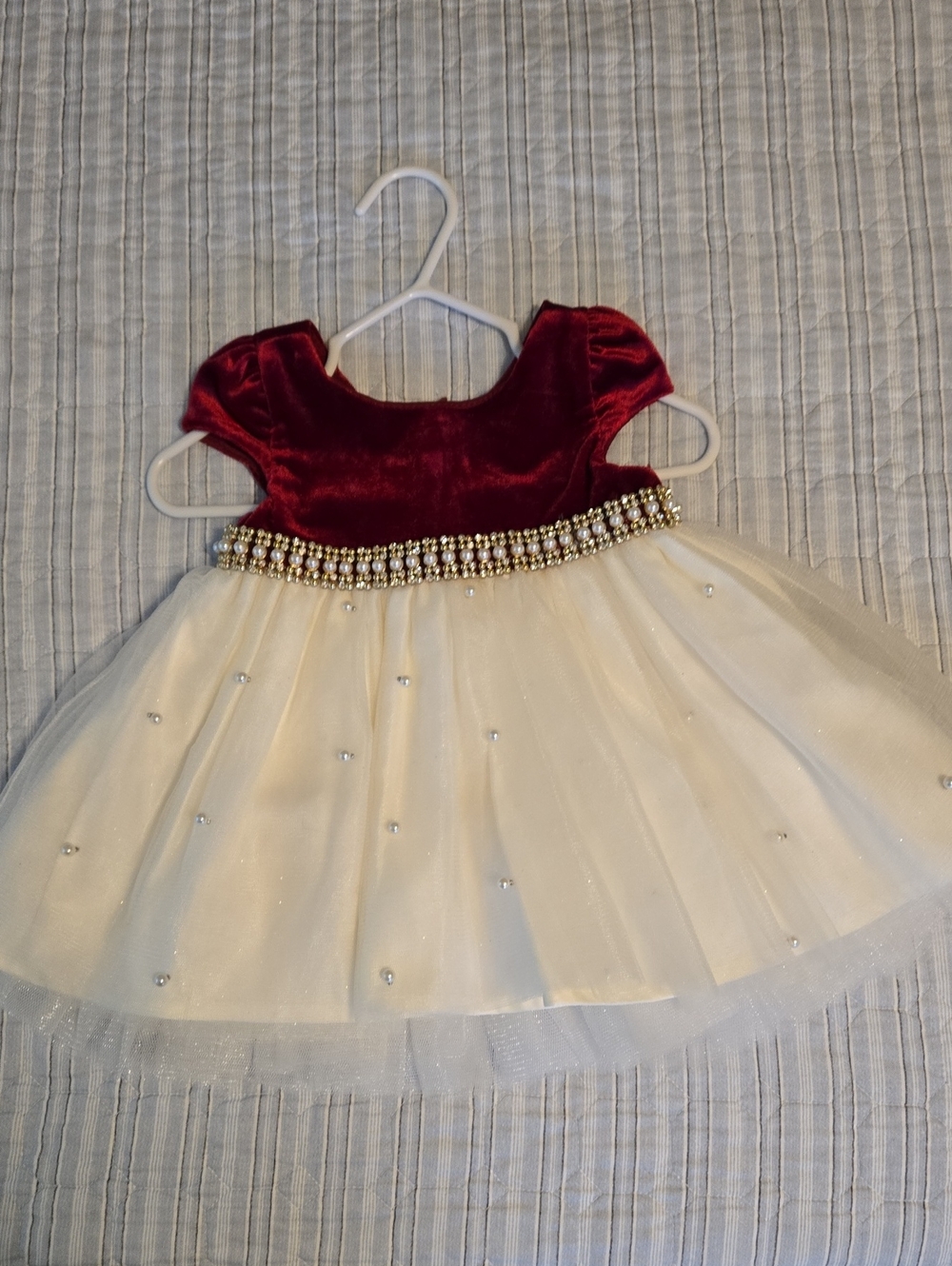 American Princess Burgundy and Ivory Velvet Tulle Party Dress